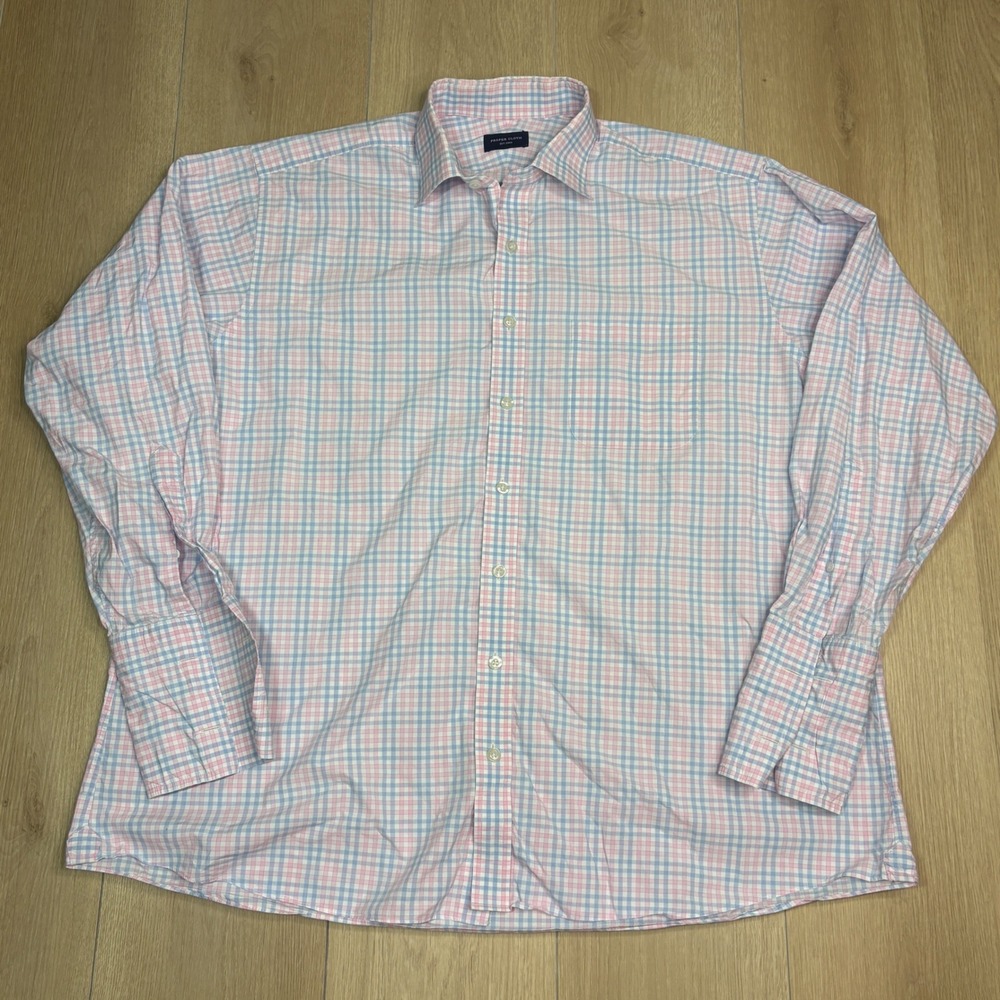 Proper Cloth Mens Pink Blue Check Cotton Button Down Dress French Cuff Shirt XXL